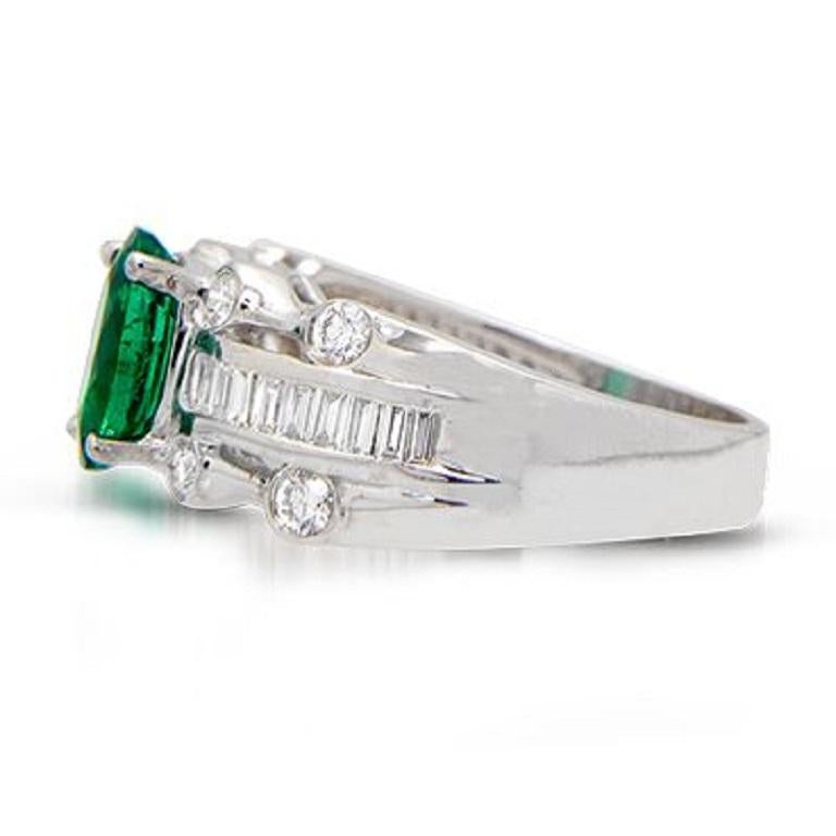 Brilliant Cut 18k White Gold 1.7ct Emerald and 1.08ct Diamond Ring For Sale