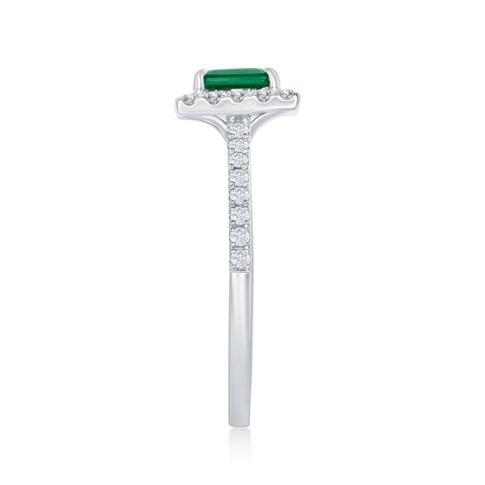 Modern 14k White Gold .67ct Emerald and .43ct Diamond Ring For Sale
