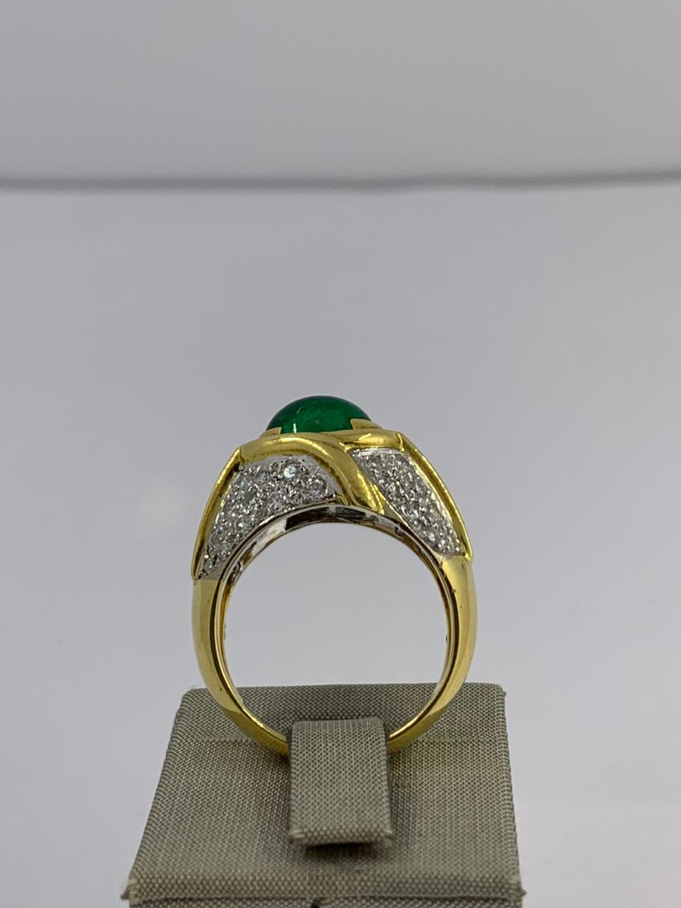 Cabochon Emerald and Diamond Ring For Sale