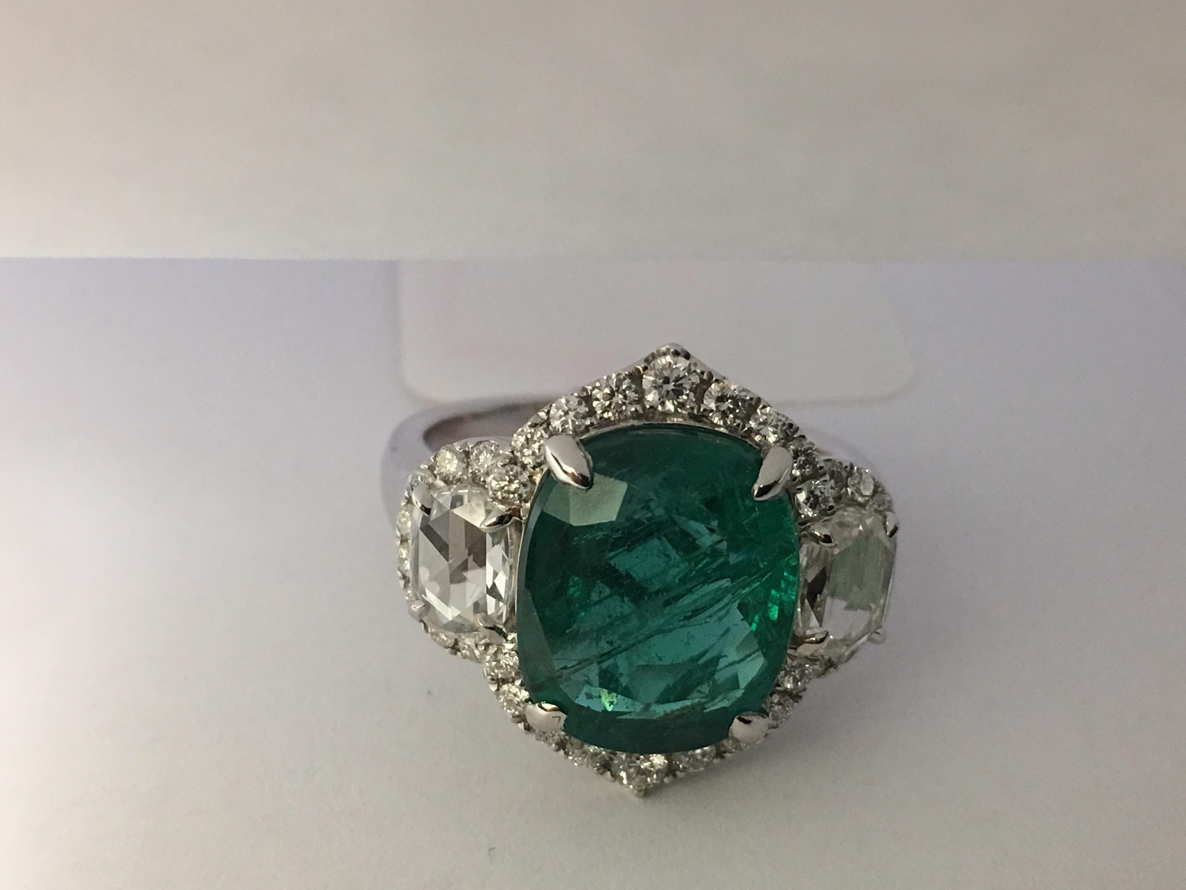 Cushion Cut Emerald and Diamond Ring