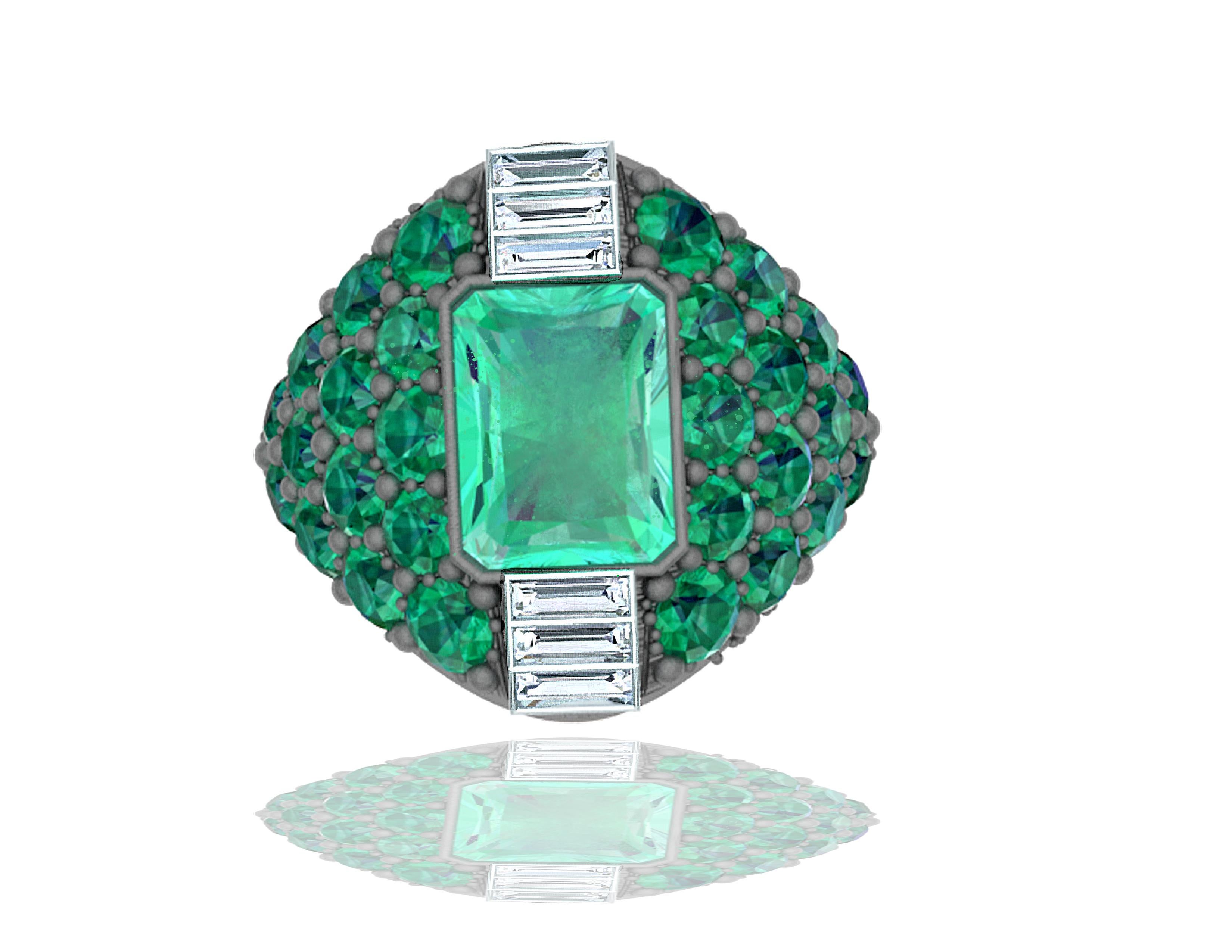 Radiant Cut Emerald and Diamond Ring For Sale