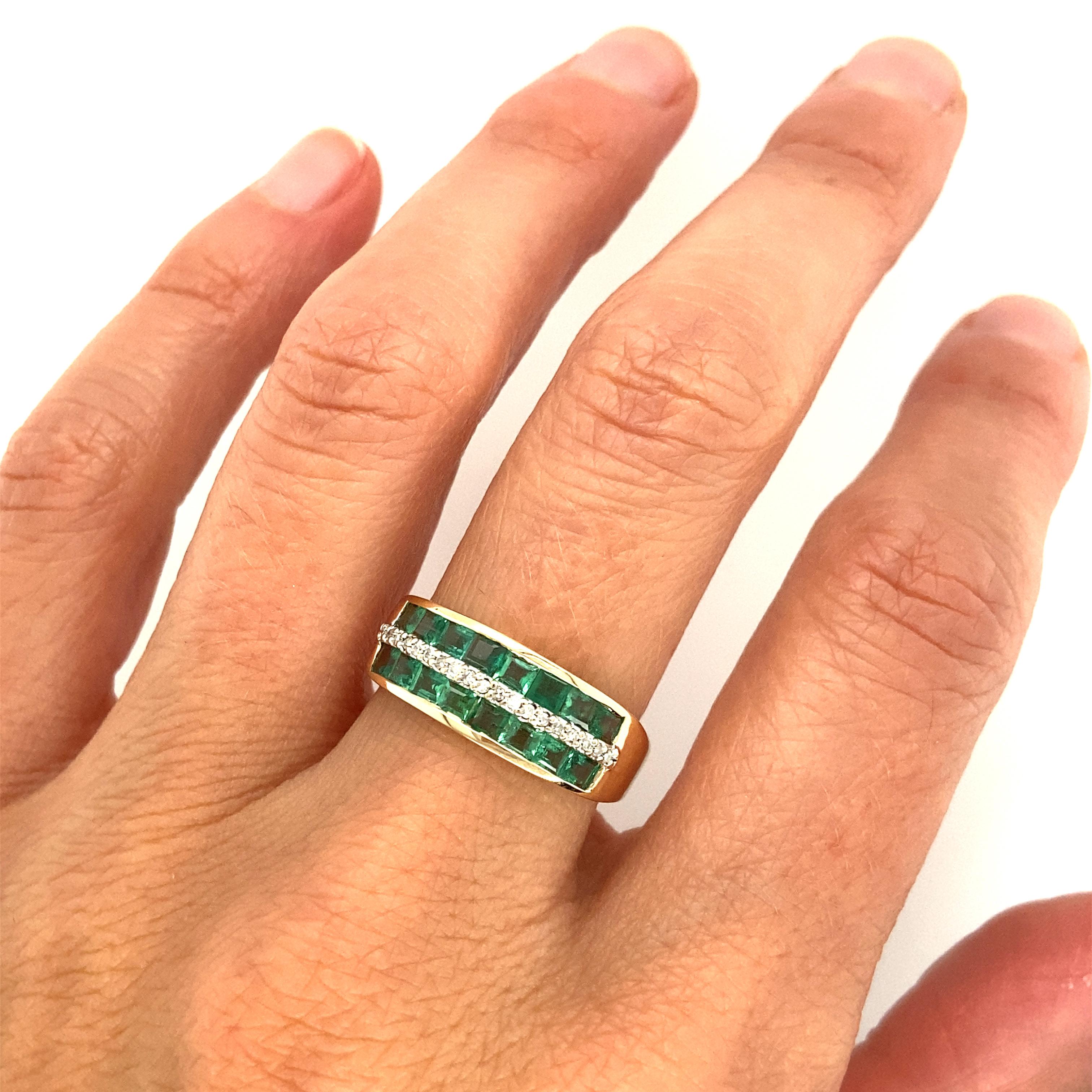 Square Cut Emerald and Diamond Ring
