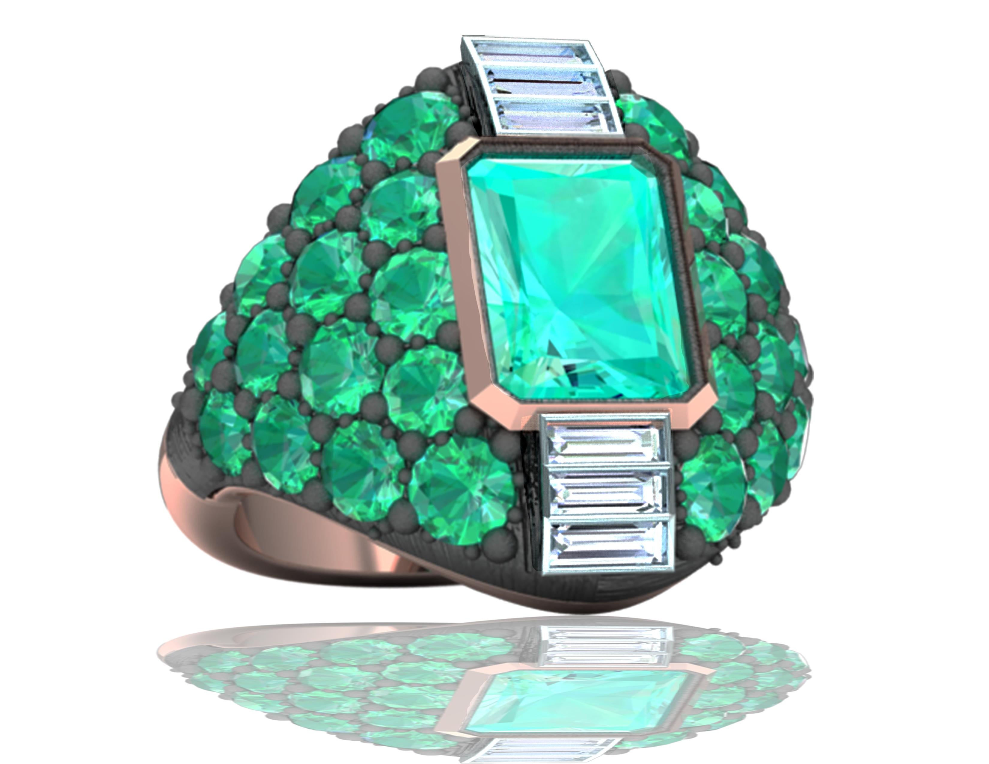 Emerald and Diamond Ring In New Condition For Sale In Aliso Viejo, CA