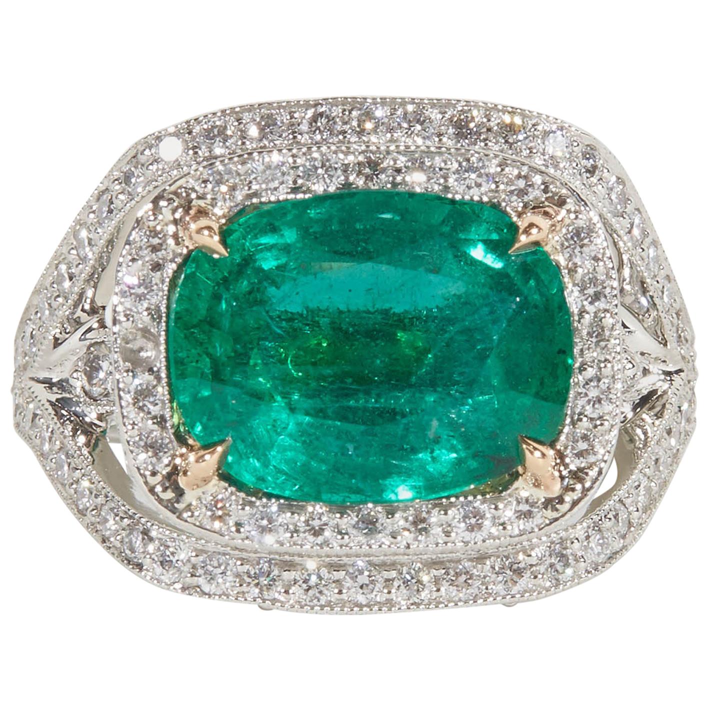 Gold and Emerald and Diamond Ring c 1970 at 1stDibs