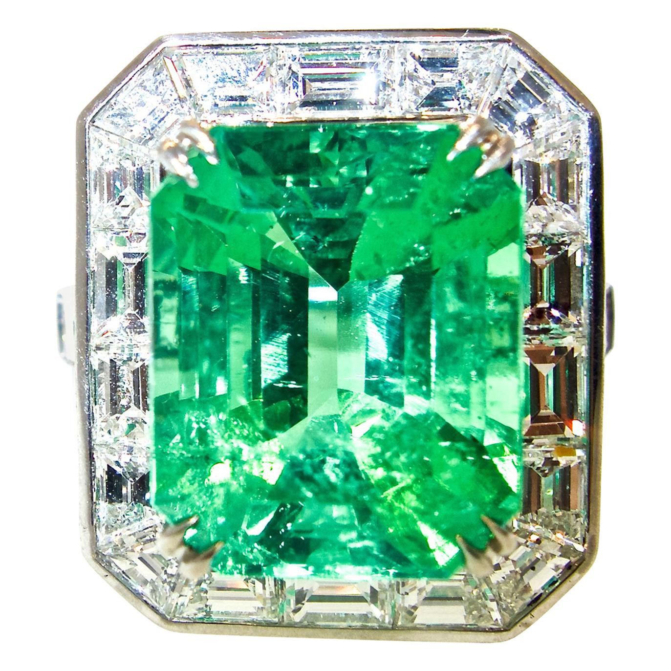 AGL Certified Natural, faint oil, Emerald and Diamond Ring