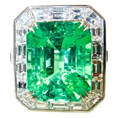 AGL Certified Natural, faint oil, Emerald and Diamond Ring