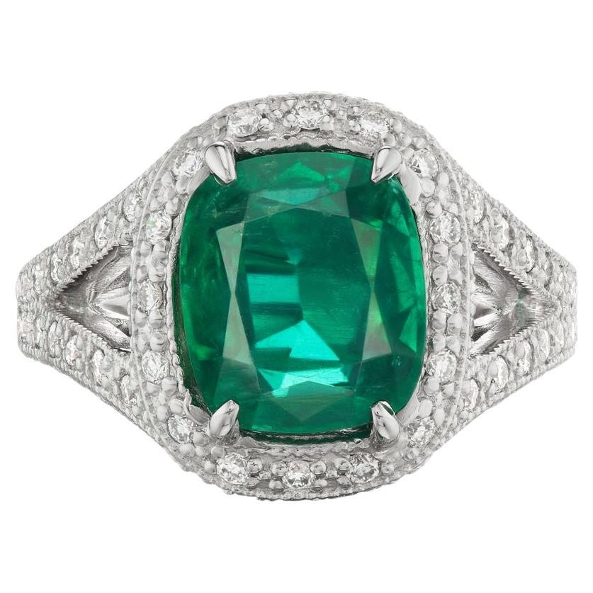 18k White Gold 3.20ct Emerald And .96ct Diamond Ring For Sale