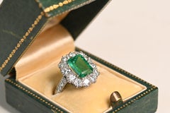 Colombian Emerald Engagement Ring. GIA 1.80ct Emerald Diamond Cluster Platinum
