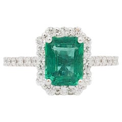 Emerald and Diamond Ring in 14k White Gold