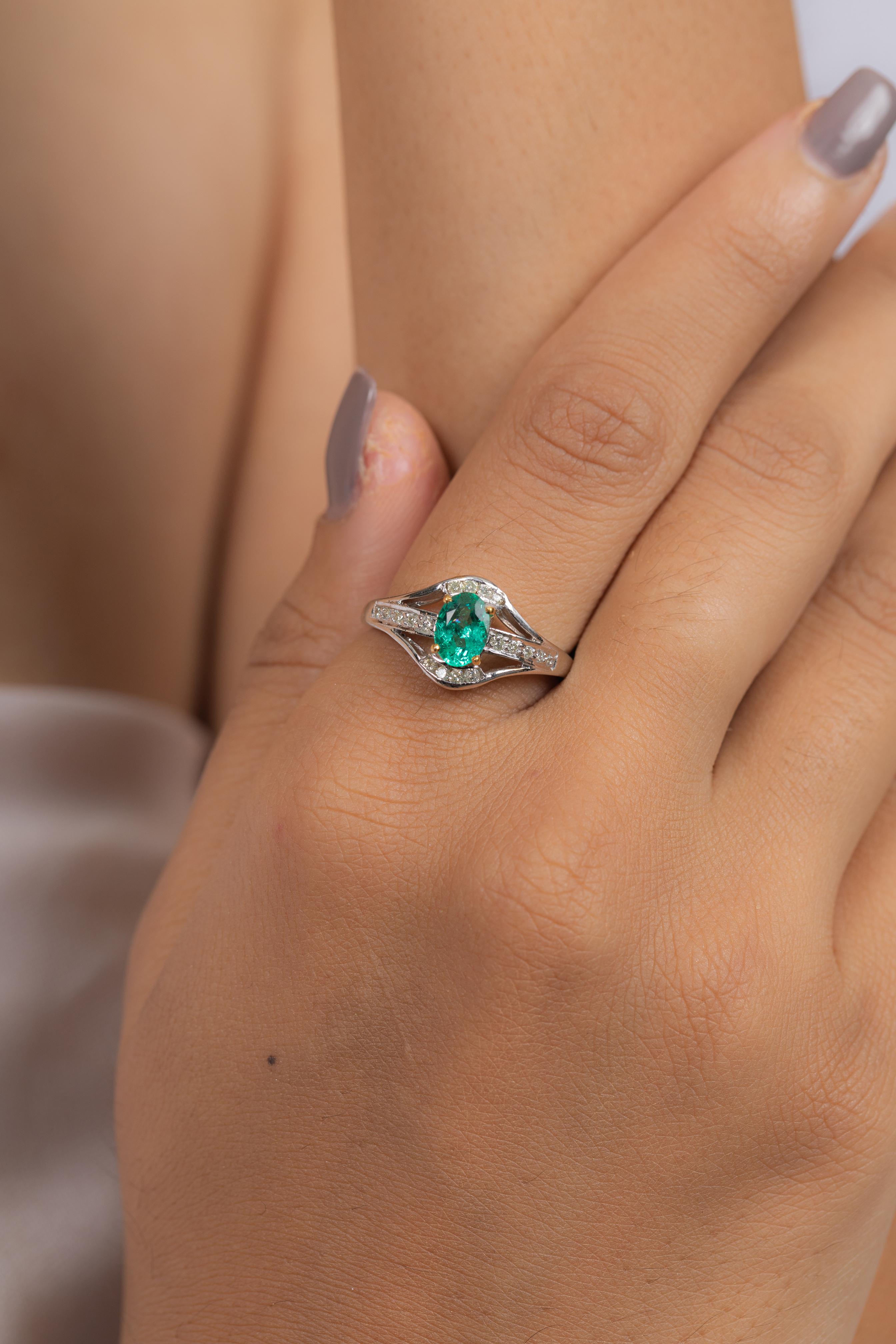 For Sale:  Emerald and Diamond Ring in 18 Karat White Gold  6