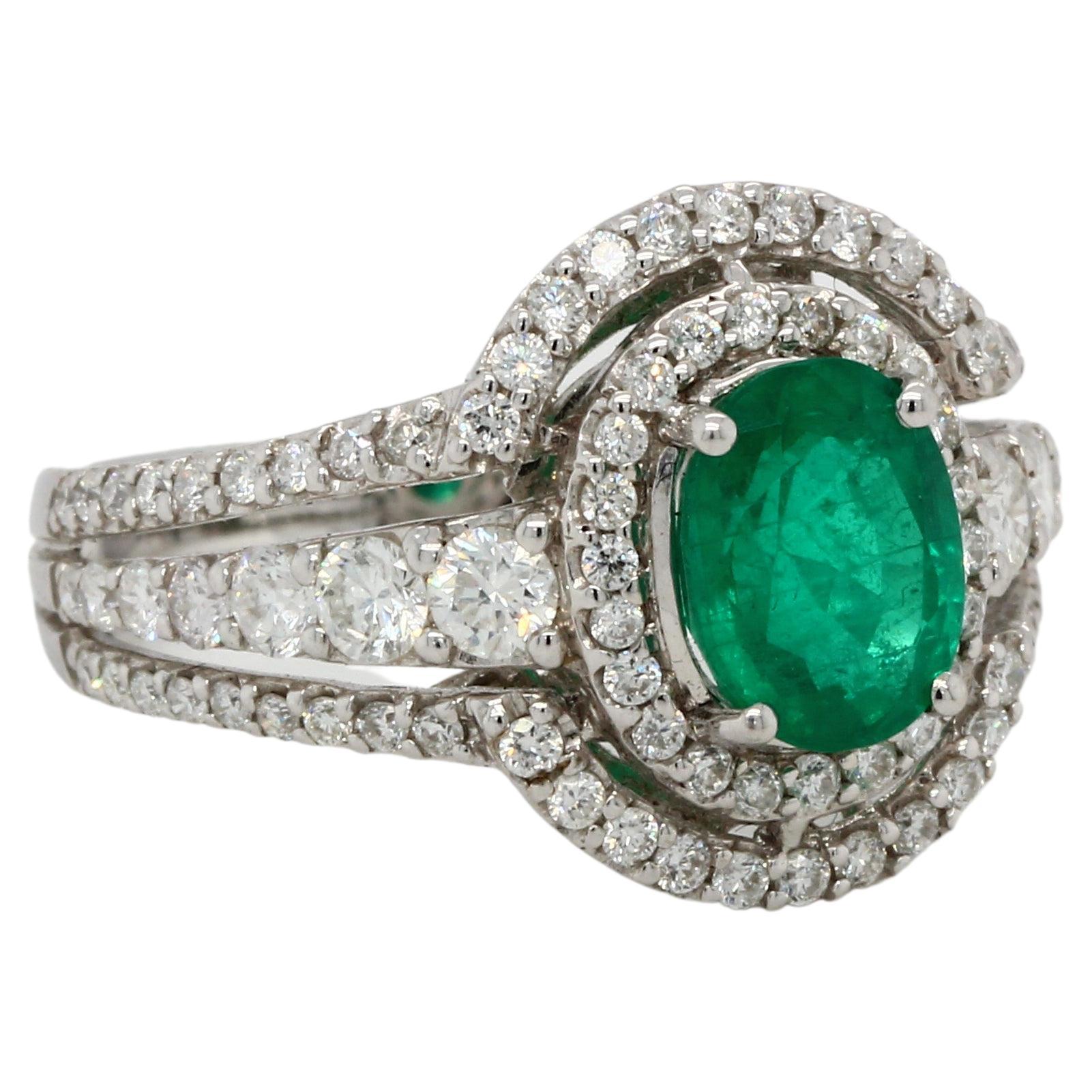 Ring mit Smaragd und Diamant aus 18 Karat Gold für Damen oder Herren im Angebot