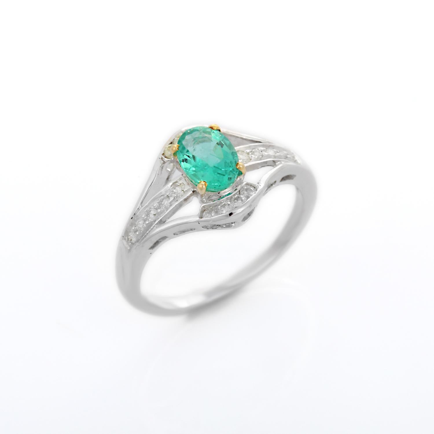 For Sale:  Emerald and Diamond Ring in 18 Karat White Gold  10