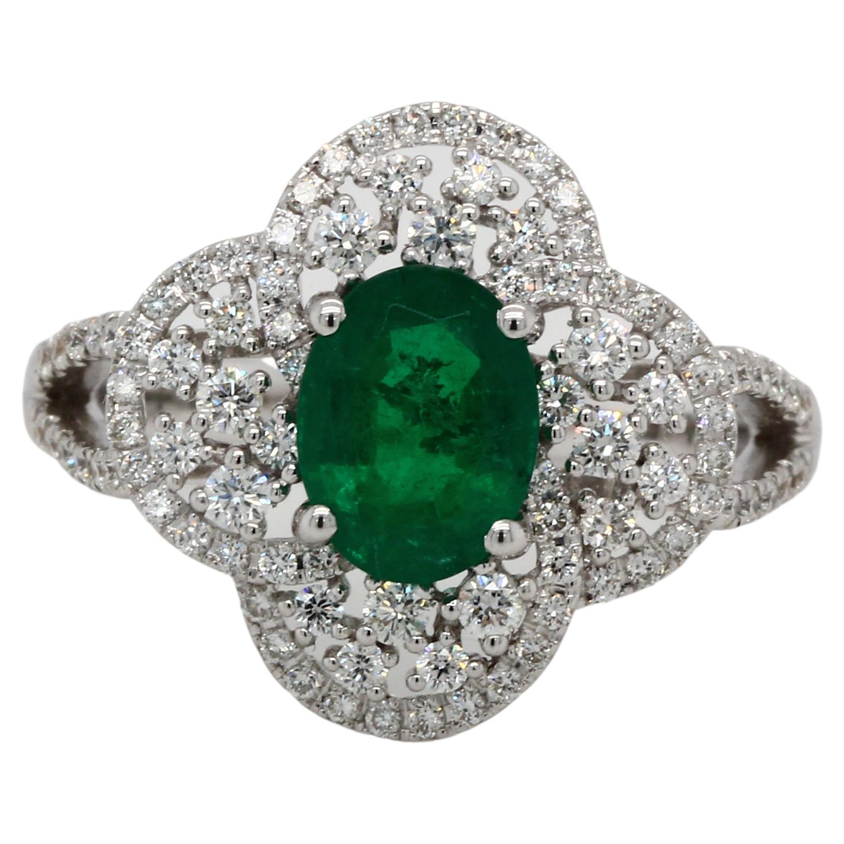 Emerald and Diamond Ring in 18 Karat Gold