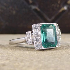 Emerald and Diamond Ring in 18 Carat White Gold