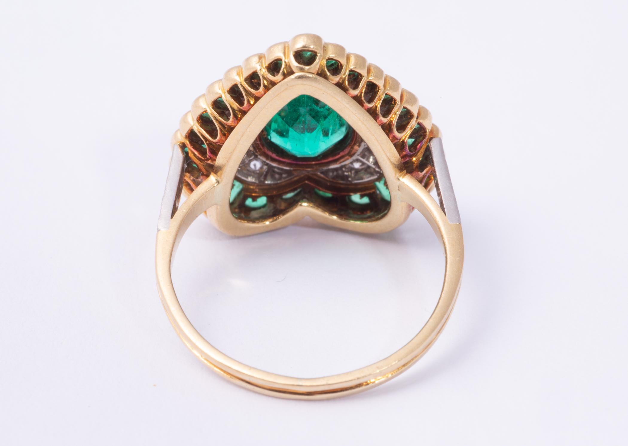 Pear Cut Emerald and Diamond Ring in 18 Karat Gold