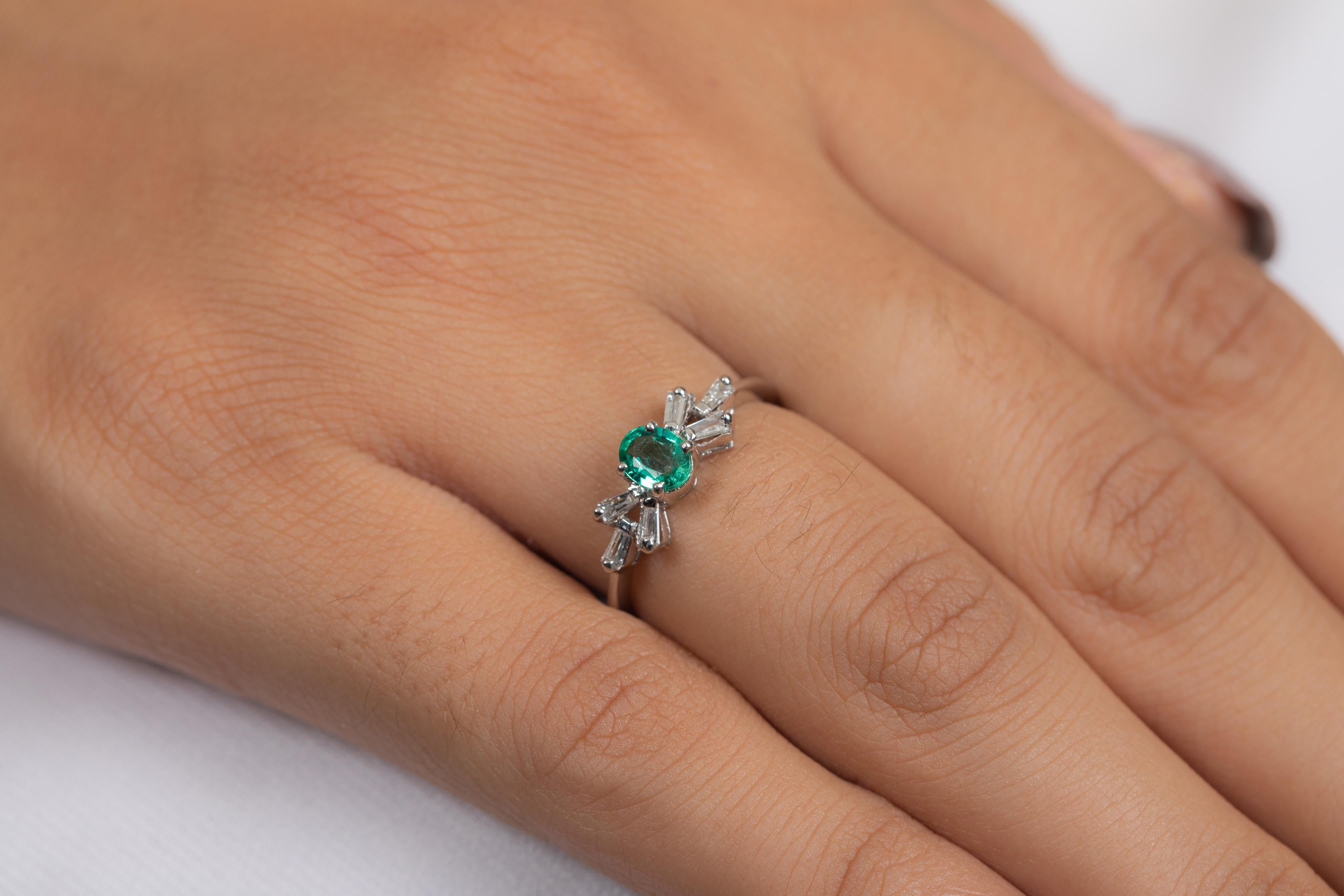 For Sale:  Emerald and Diamond Ring in 18K White Gold  2