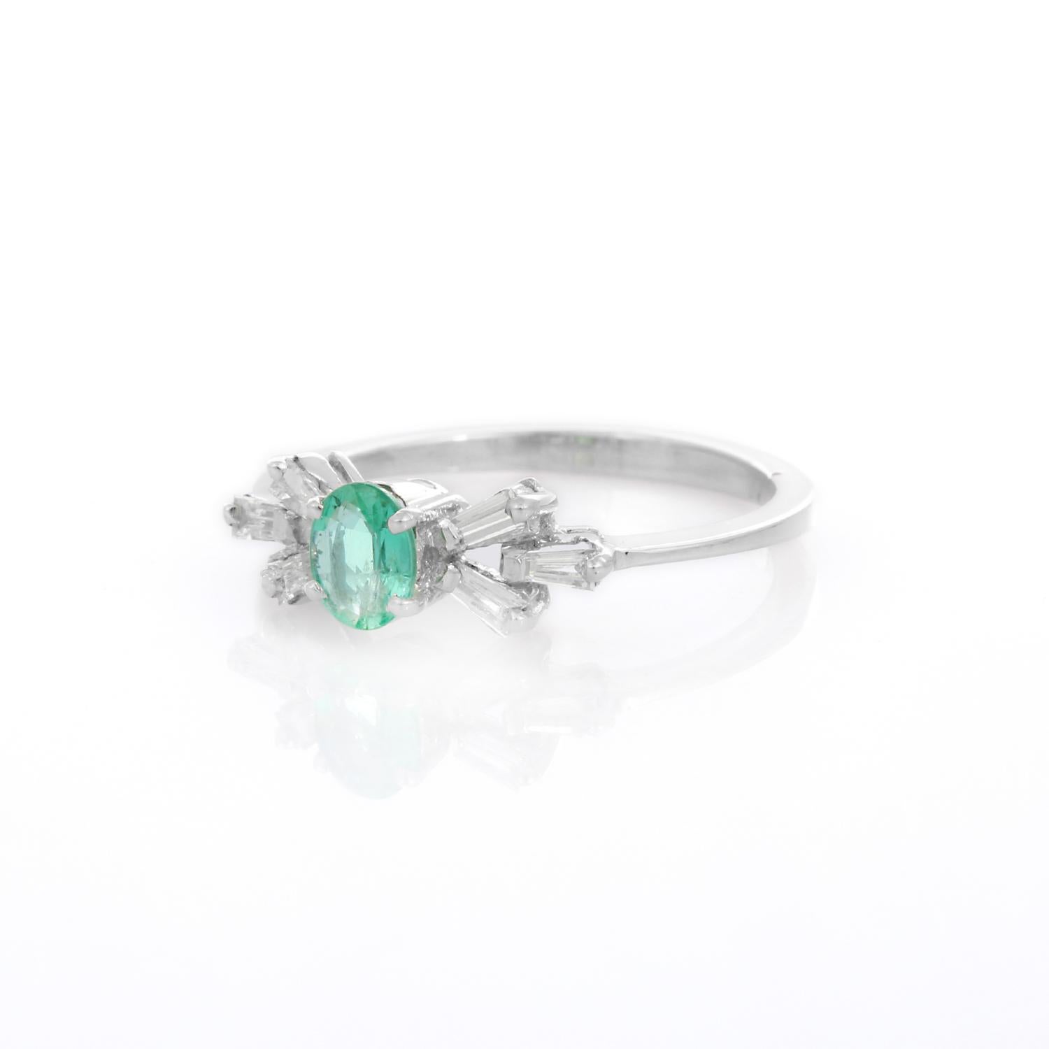 For Sale:  Emerald and Diamond Ring in 18K White Gold  3