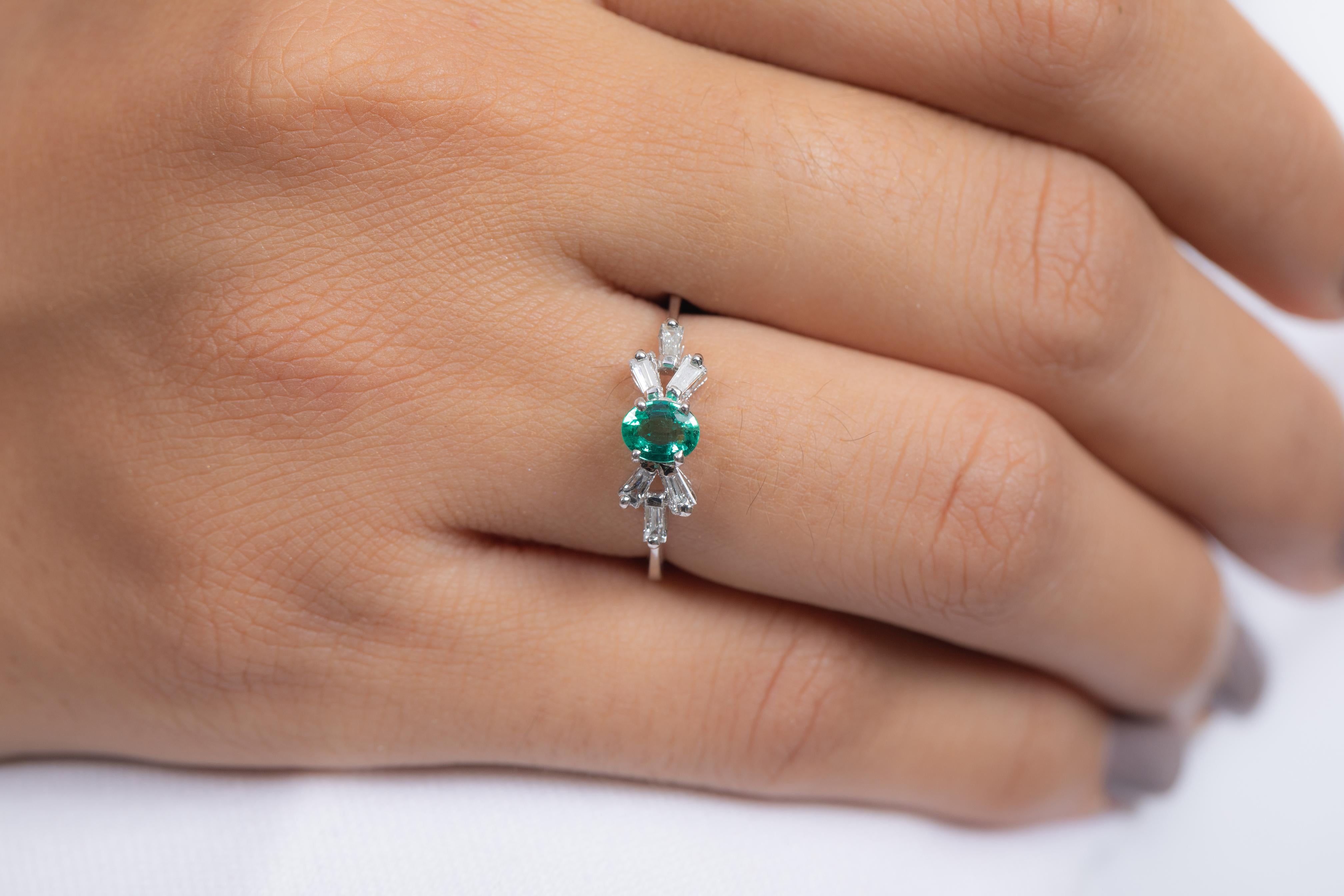 For Sale:  Emerald and Diamond Ring in 18K White Gold  4