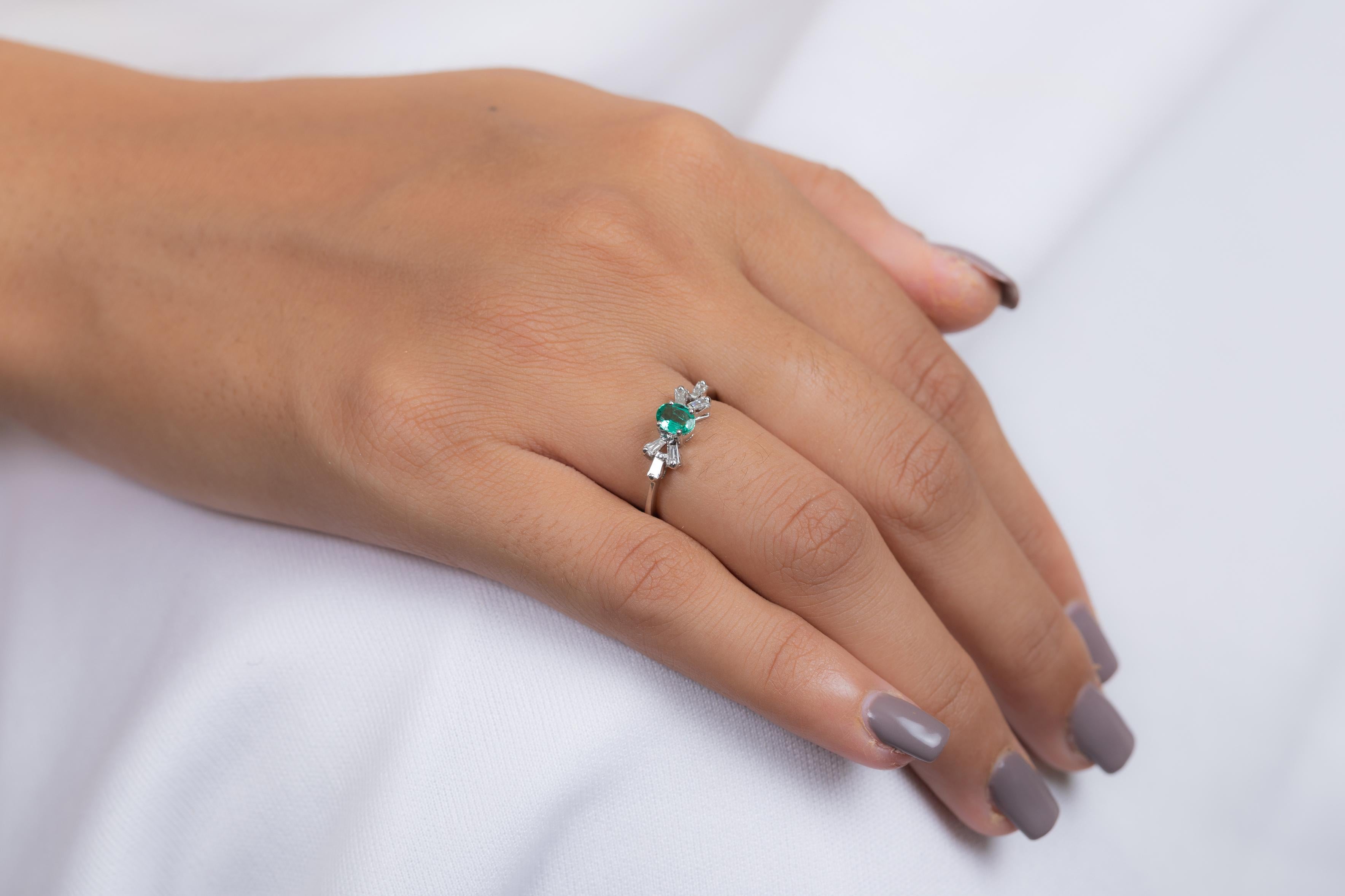 For Sale:  Emerald and Diamond Ring in 18K White Gold  6