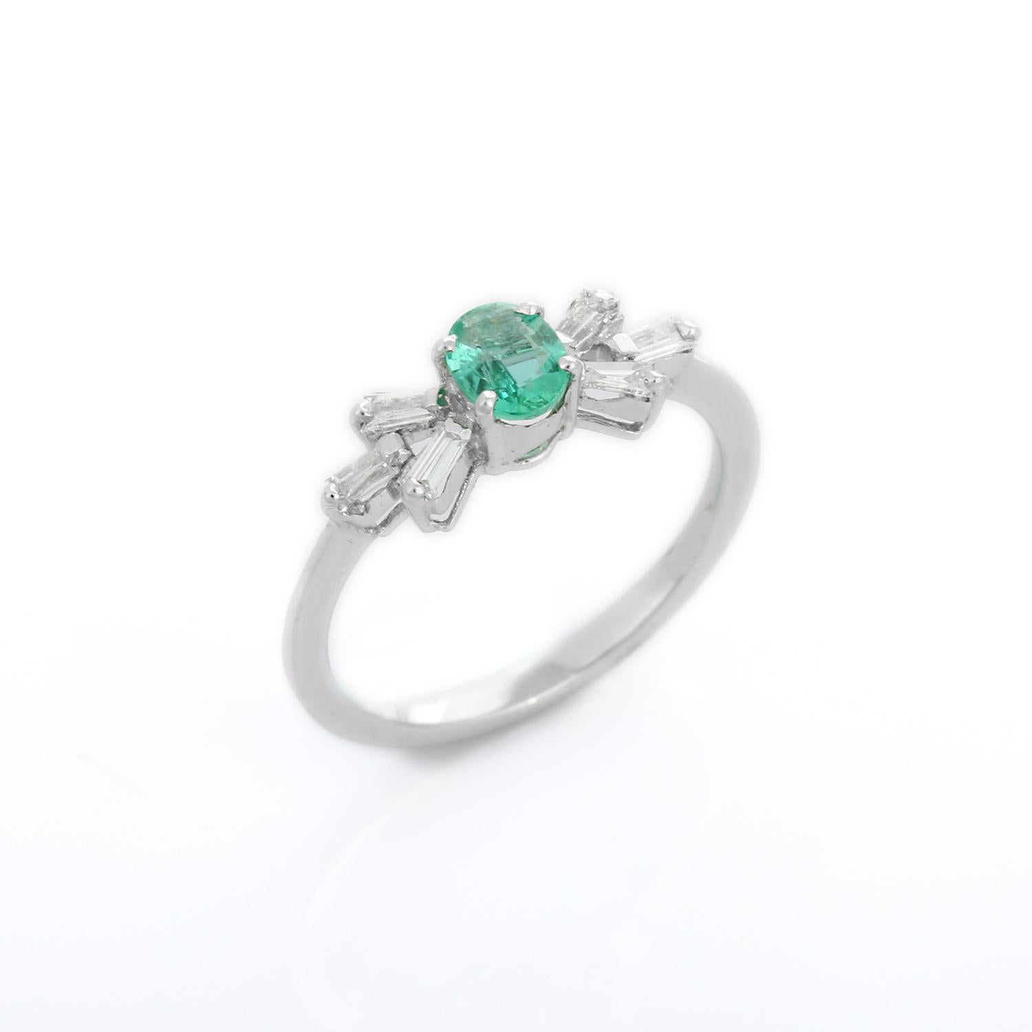 For Sale:  Emerald and Diamond Ring in 18K White Gold  7