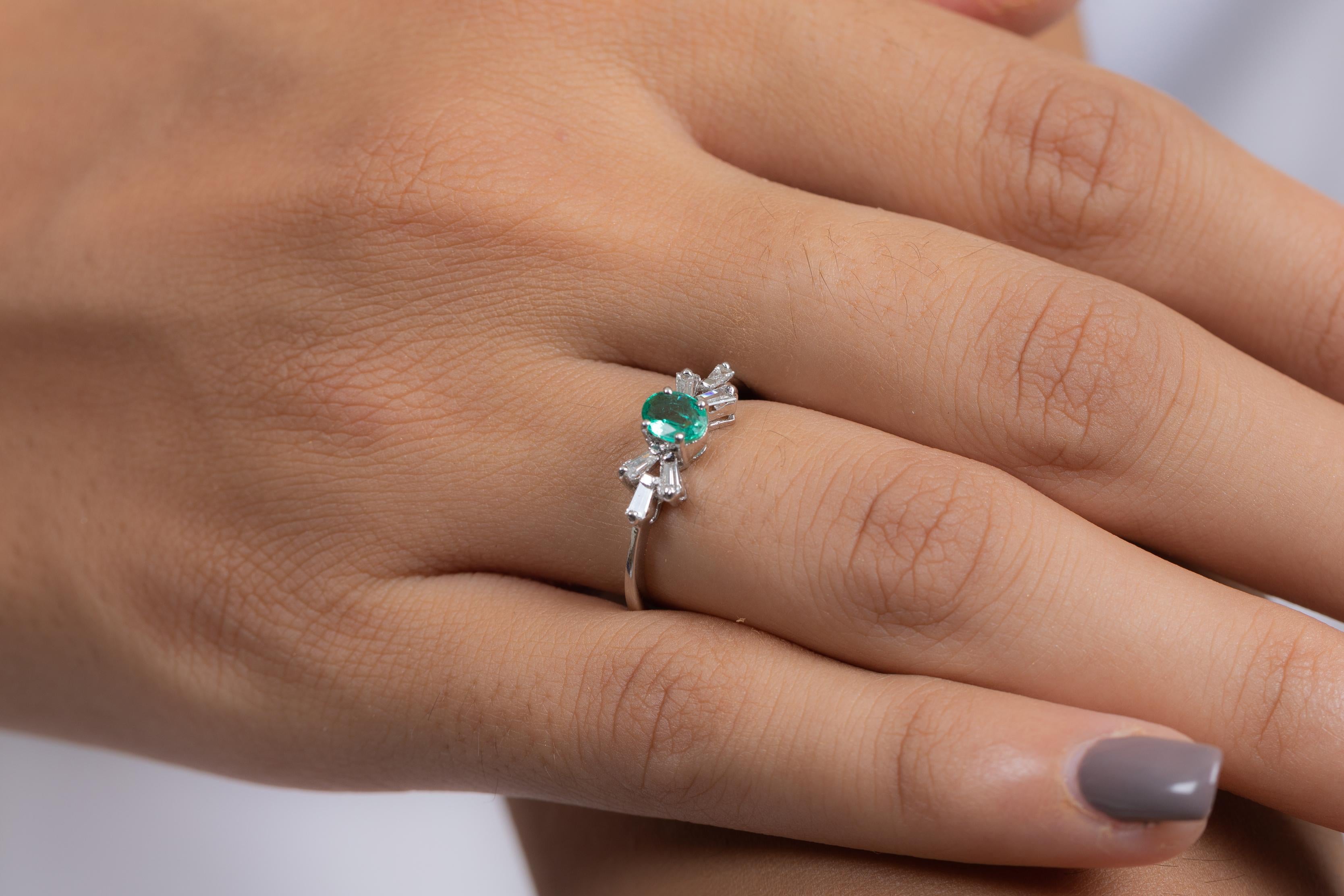 For Sale:  Emerald and Diamond Ring in 18K White Gold  8
