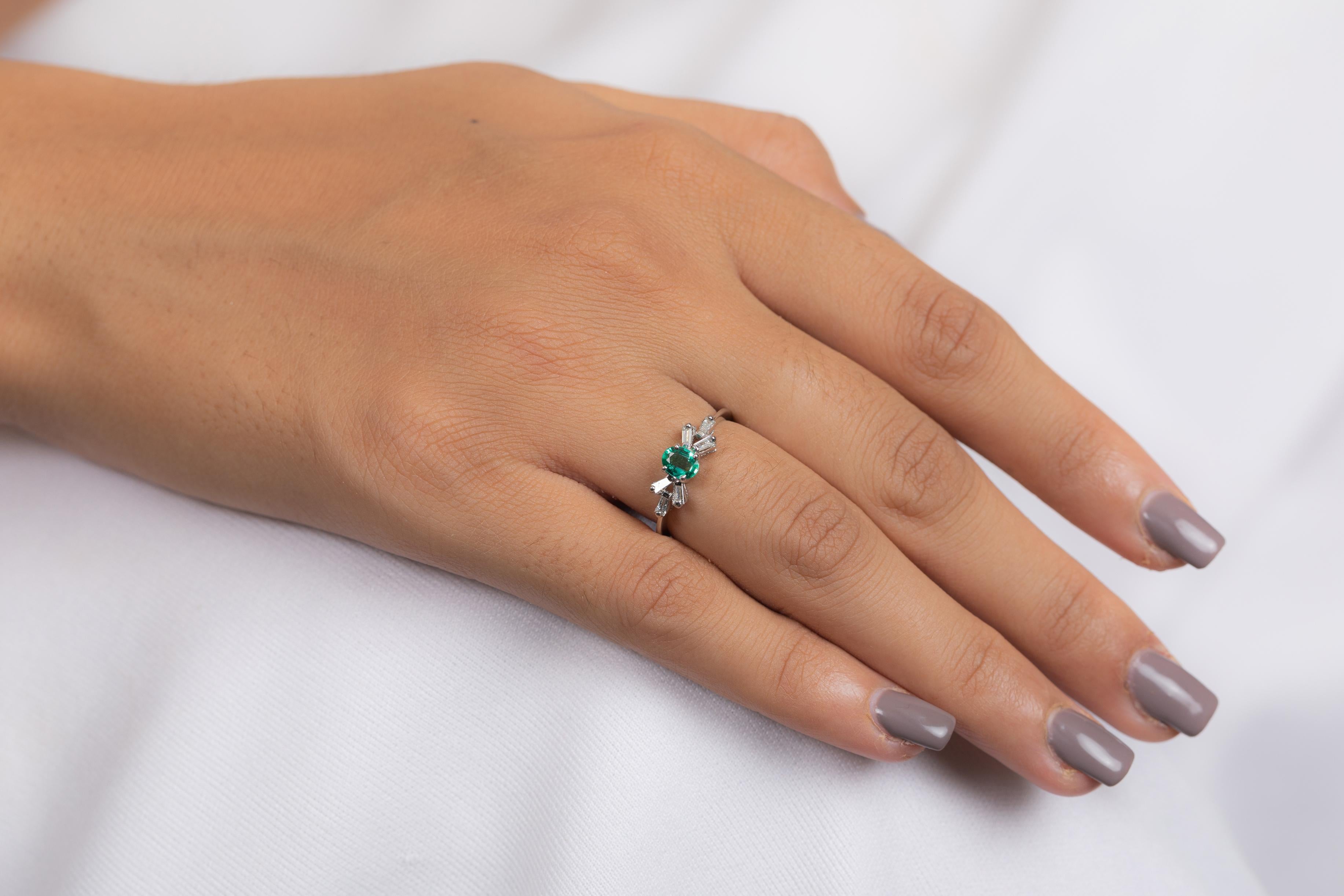 For Sale:  Emerald and Diamond Ring in 18K White Gold  9