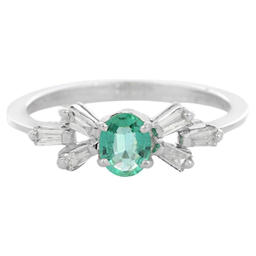 For Sale:  Emerald and Diamond Ring in 18K White Gold