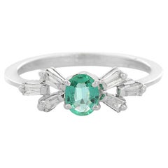 Emerald and Diamond Ring in 18K White Gold 