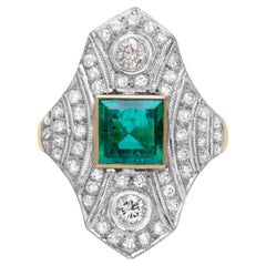 Emerald and Diamond Ring in 18k Yellow and White Gold