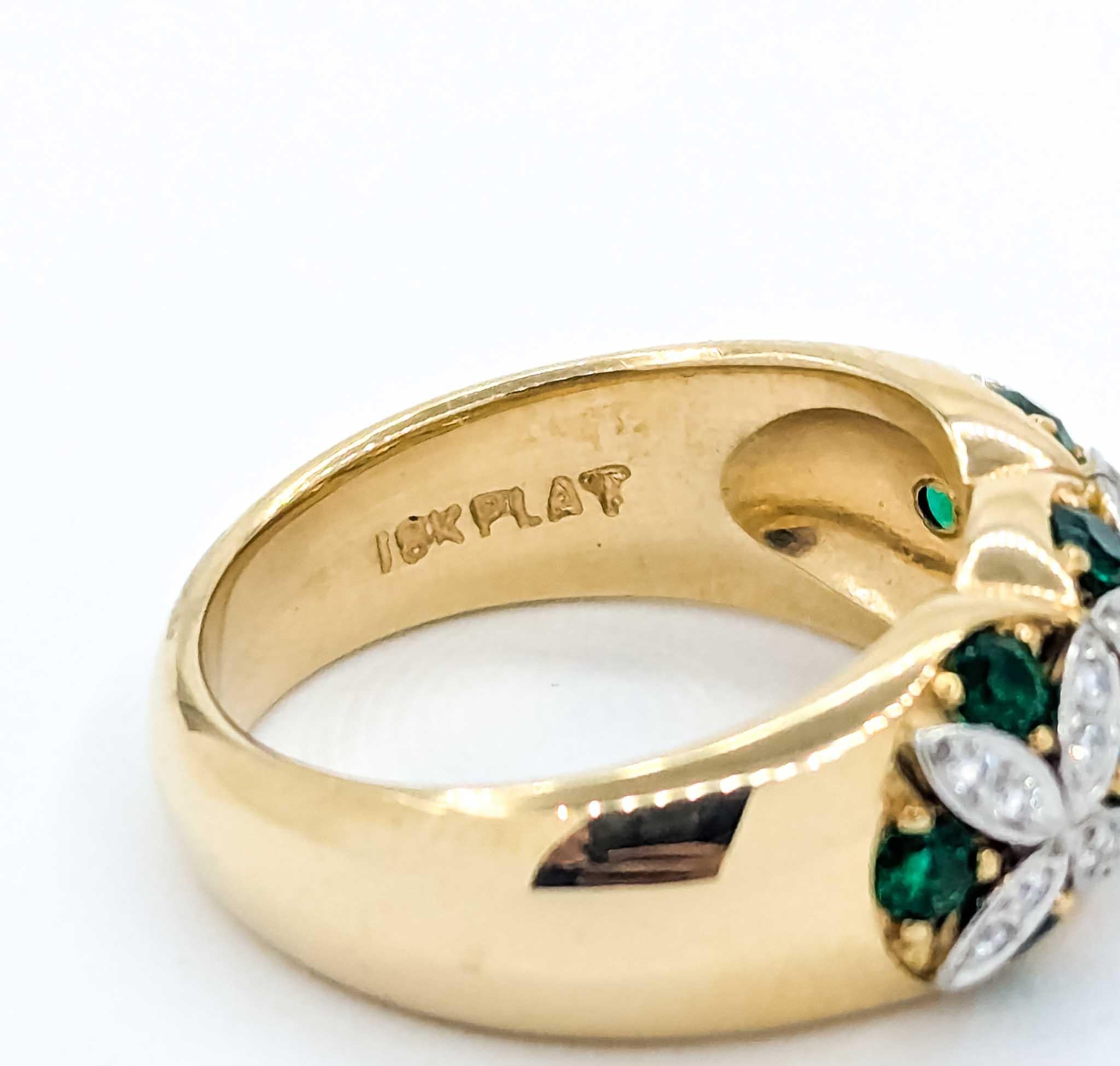 Anillo de Esmeralda y Diamantes en Oro Amarillo de 18k y Platino en venta 1