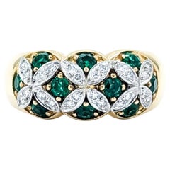 Anillo de Esmeralda y Diamantes en Oro Amarillo de 18k y Platino