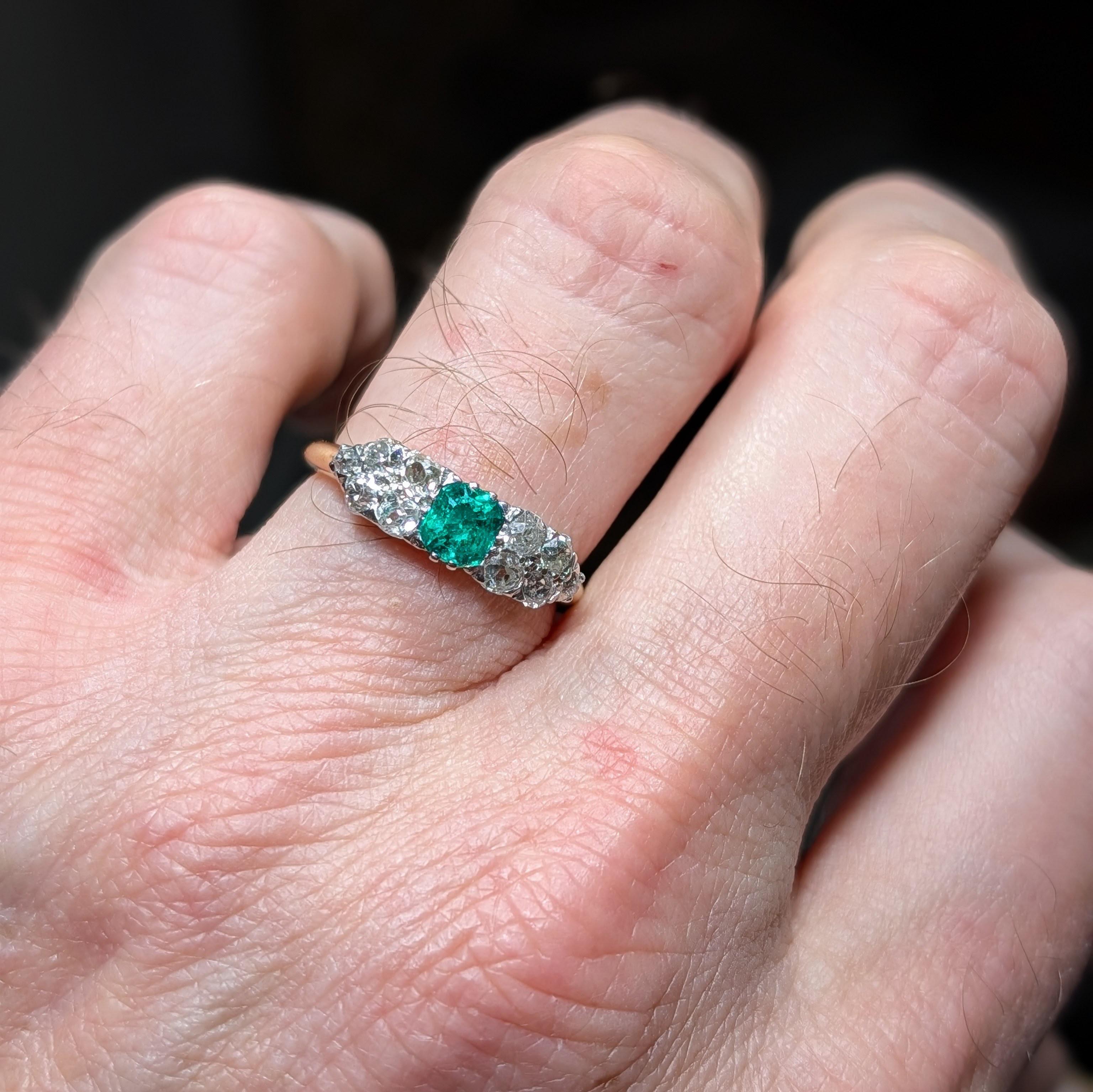 Bague émeraude et diamant en platine et or 18 carats, Art déco précoce Taille 9,5 en vente 5