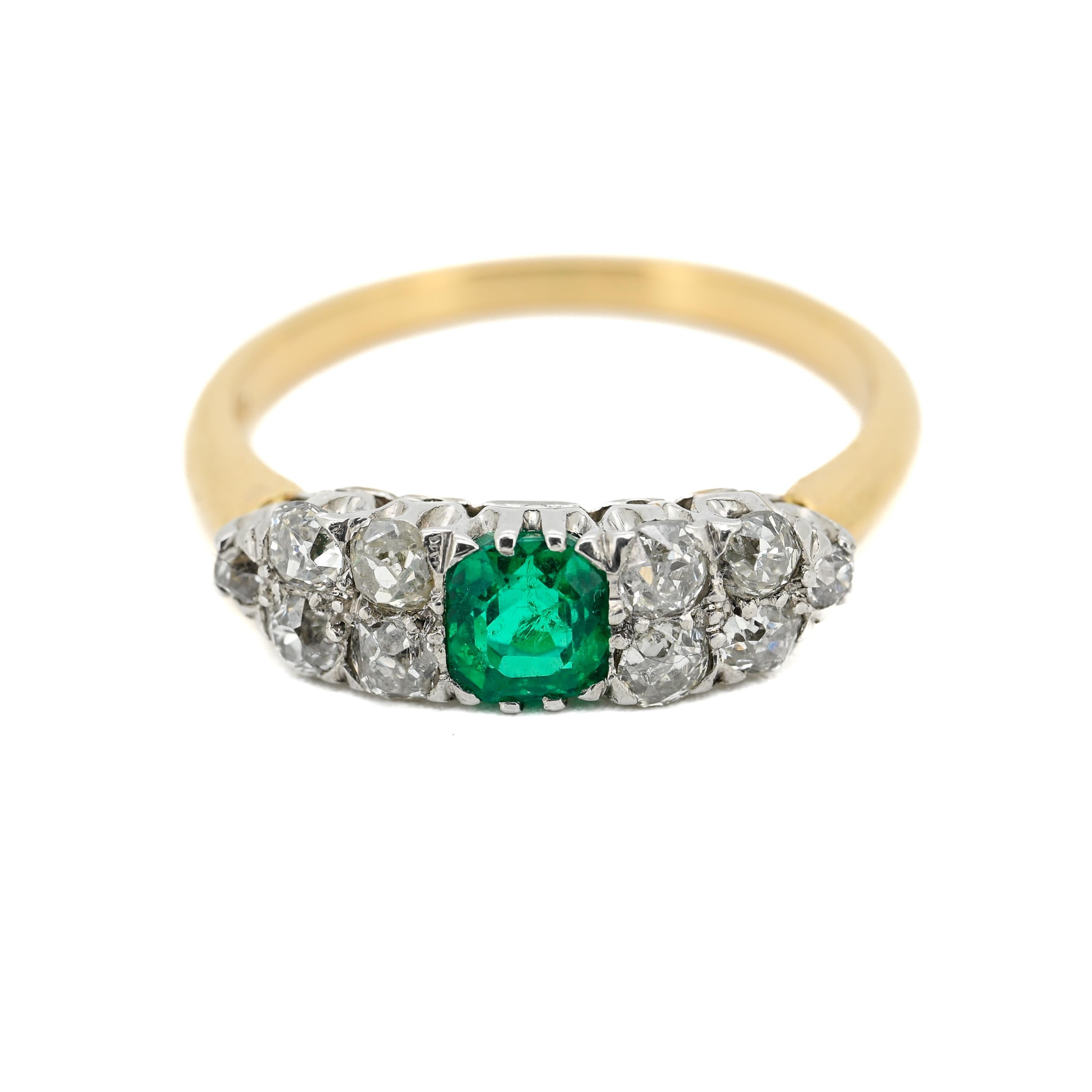 Bague émeraude et diamant en platine et or 18 carats, Art déco précoce Taille 9,5 Excellent état - En vente à Southbury, CT