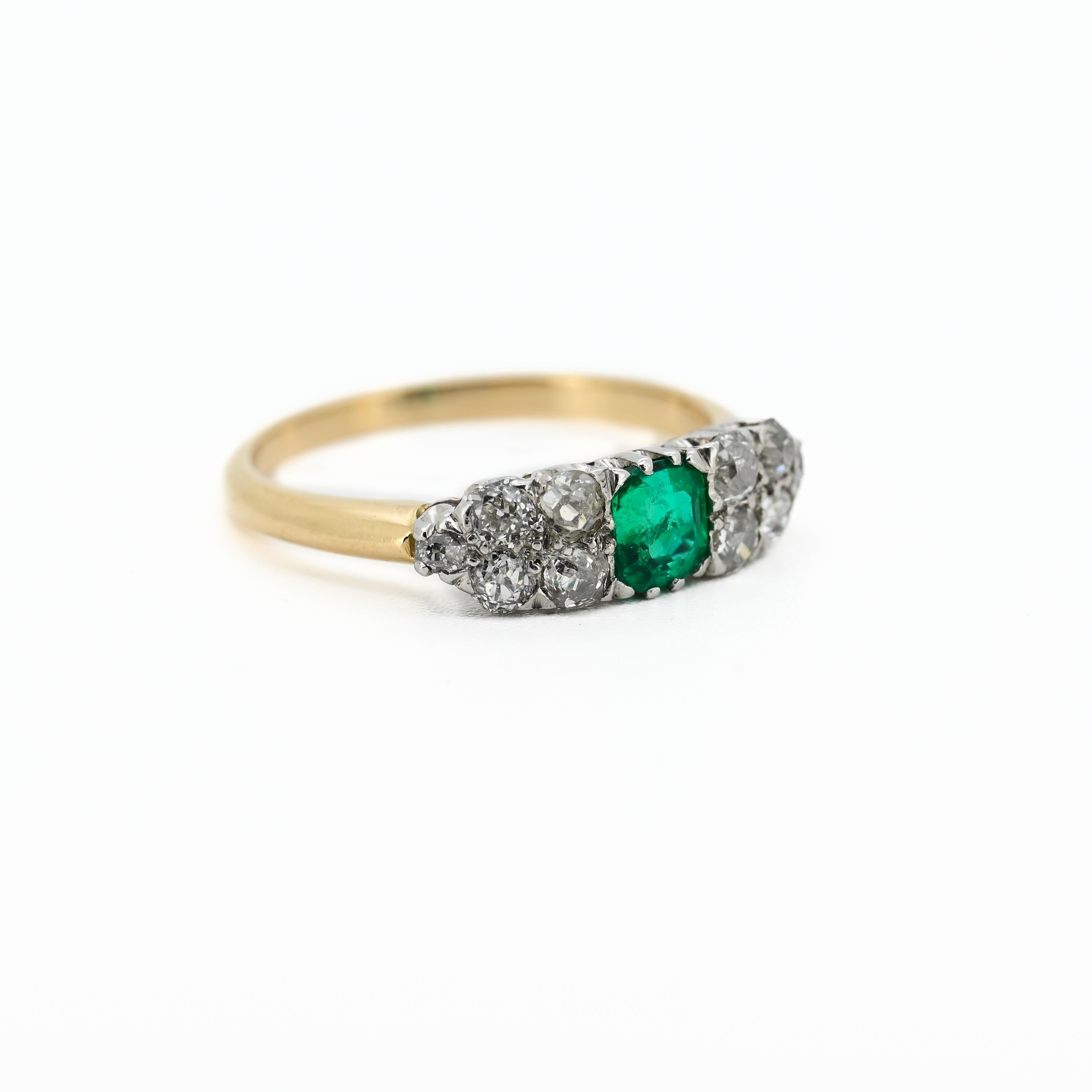 Bague émeraude et diamant en platine et or 18 carats, Art déco précoce Taille 9,5 en vente 1
