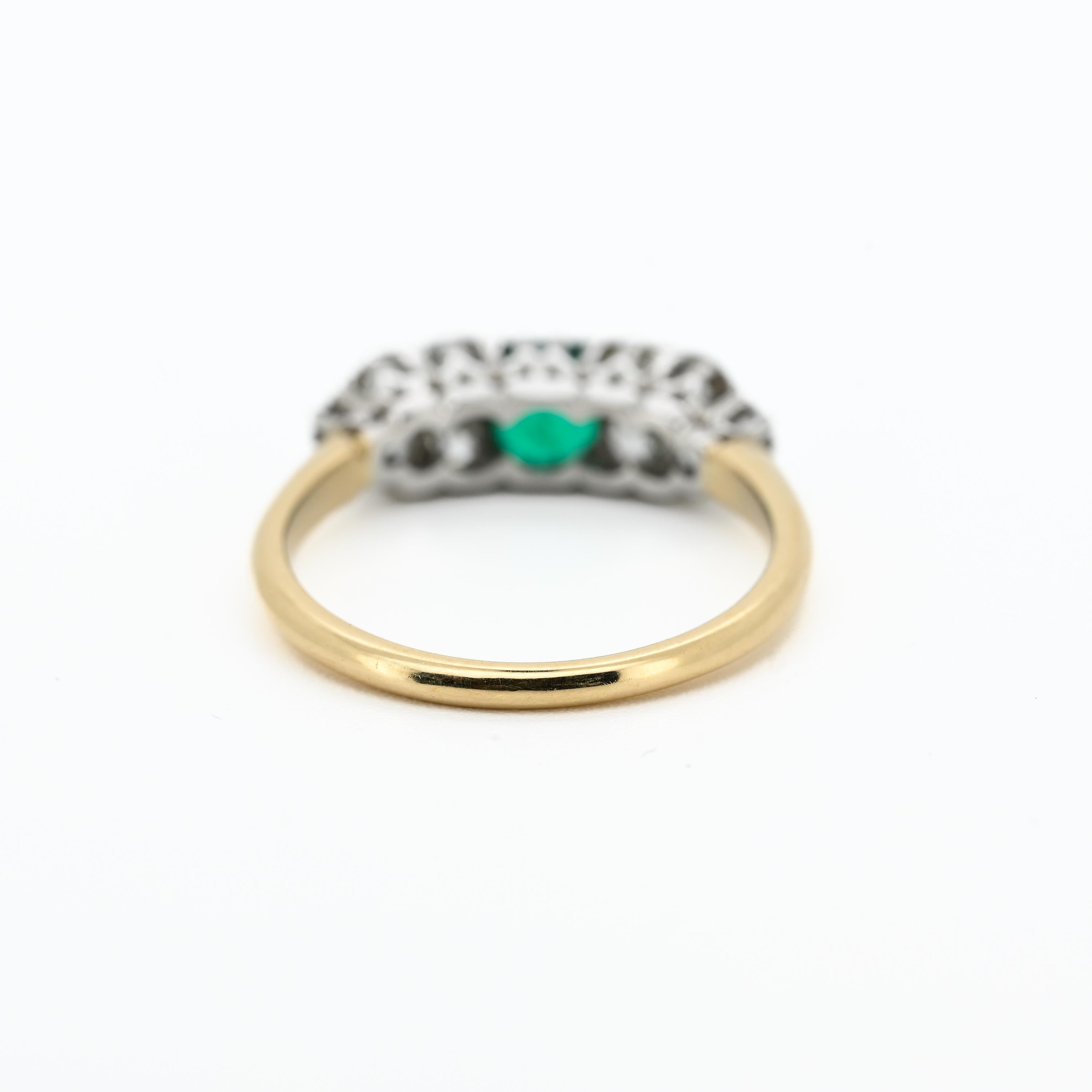 Bague émeraude et diamant en platine et or 18 carats, Art déco précoce Taille 9,5 en vente 2