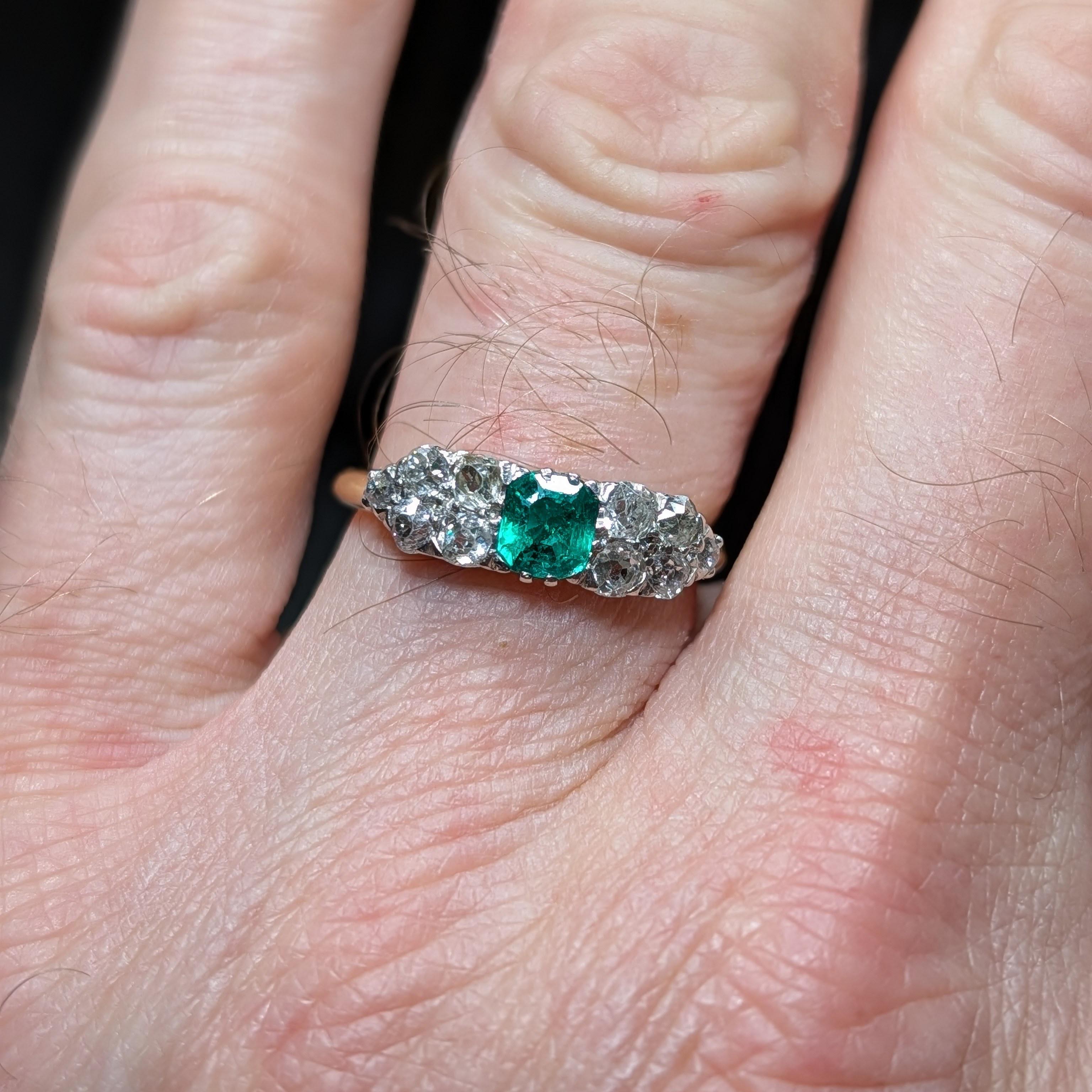 Bague émeraude et diamant en platine et or 18 carats, Art déco précoce Taille 9,5 en vente 4