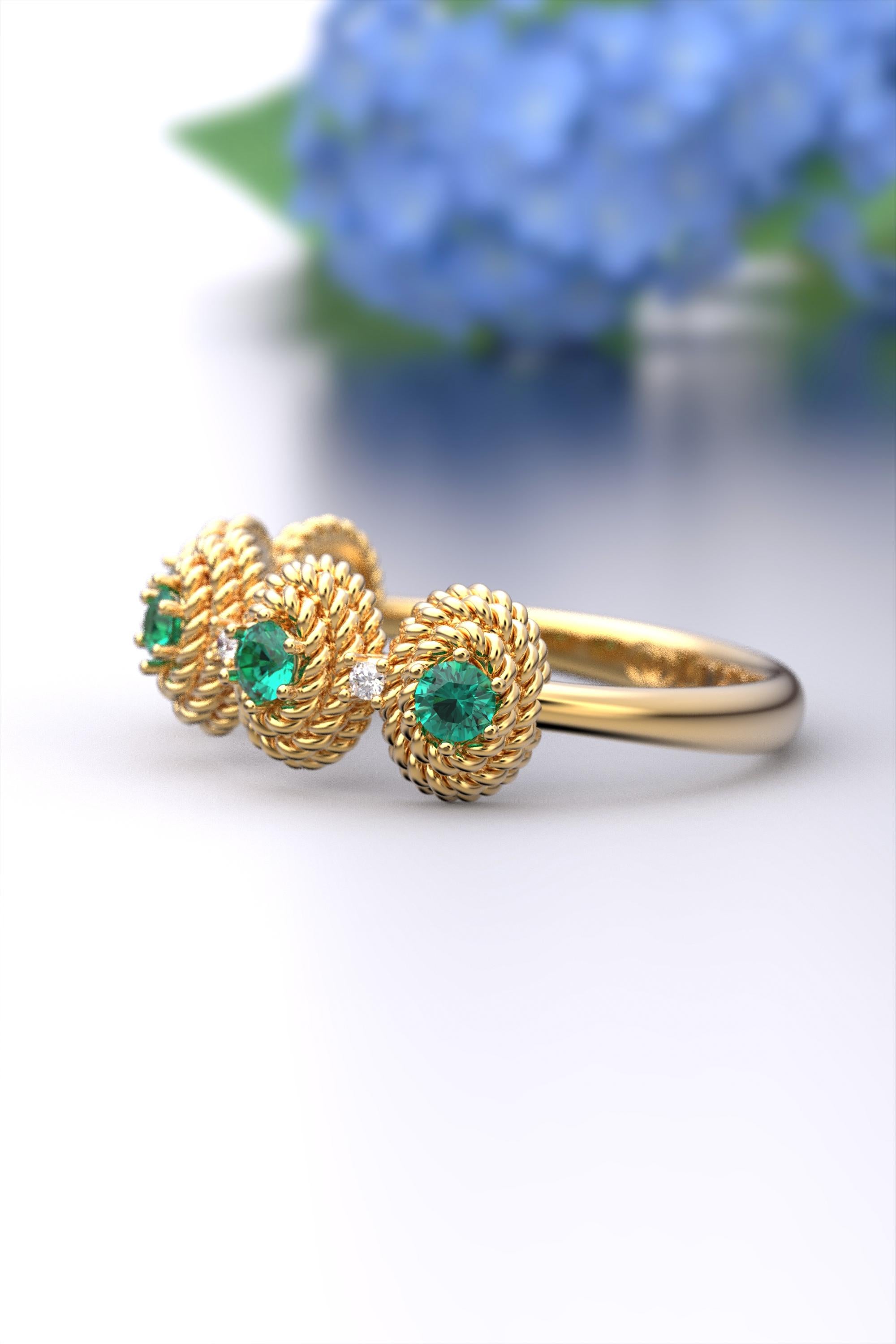 For Sale:  Emerald and Diamond Ring Made in Italy in 14k Gold by Oltremare Gioielli 3