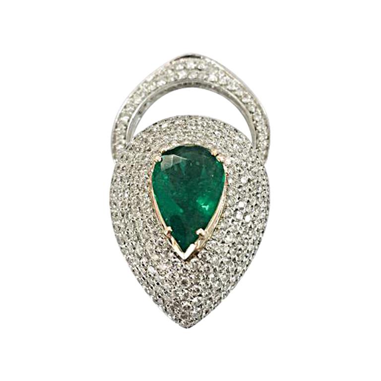 Emerald and Diamond Ring ADJUSTABLE Pendant 18 Karat Gold