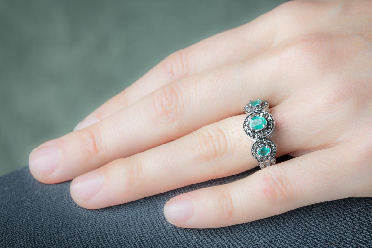 Emerald and Diamond Ring Set in Sterling For Sale 1