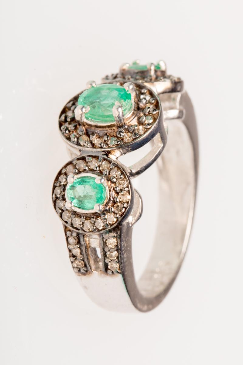 Emerald and Diamond Ring Set in Sterling For Sale 2