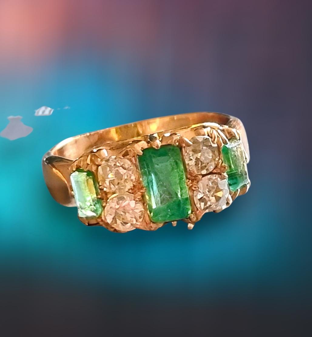 Emerald and Diamond Ring, signed G. R. Addis, Australia, circa 1890–1910 In condizioni buone in vendita a OVIEDO, AS