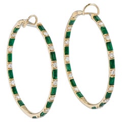 Emerald and Diamond Rose Gold Hoop Earrings