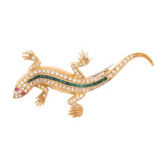 Emerald and Diamond Salamander Brooch