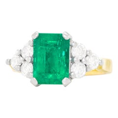 Emerald and Diamond-Set Gold and Platinum Ring