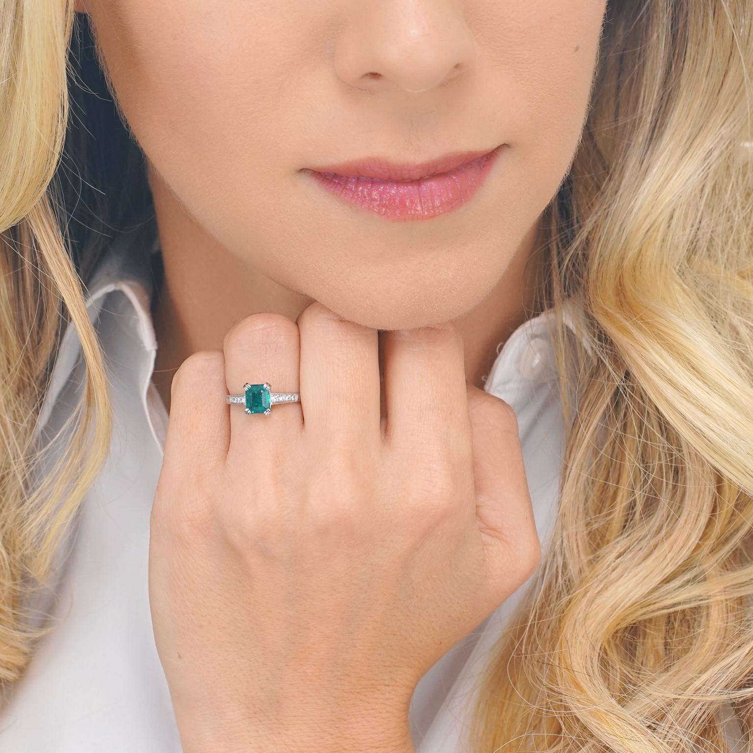 Women's Emerald and Diamond Set Platinum Engagement Ring