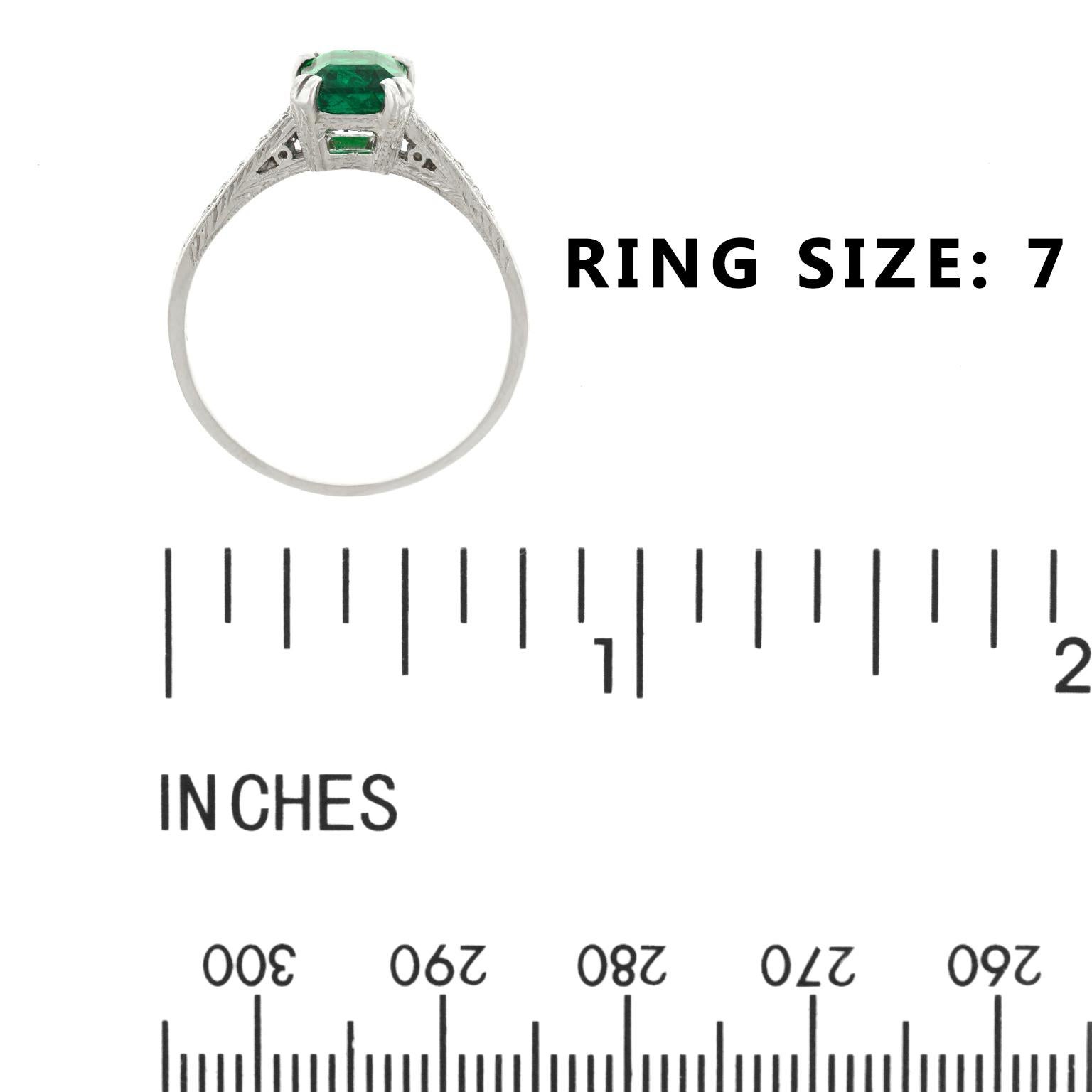Emerald and Diamond Set Platinum Engagement Ring 2
