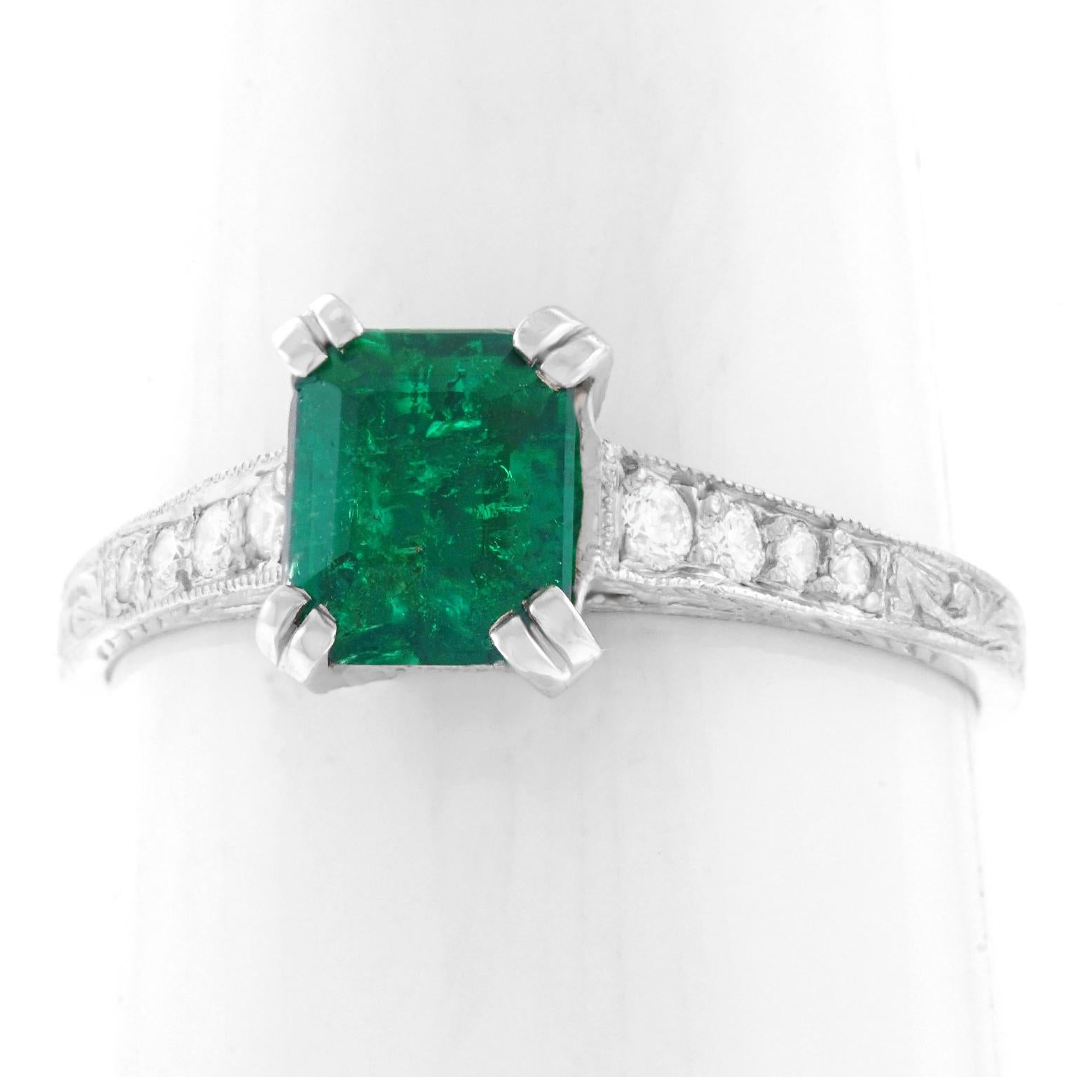 Emerald and Diamond Set Platinum Engagement Ring 4