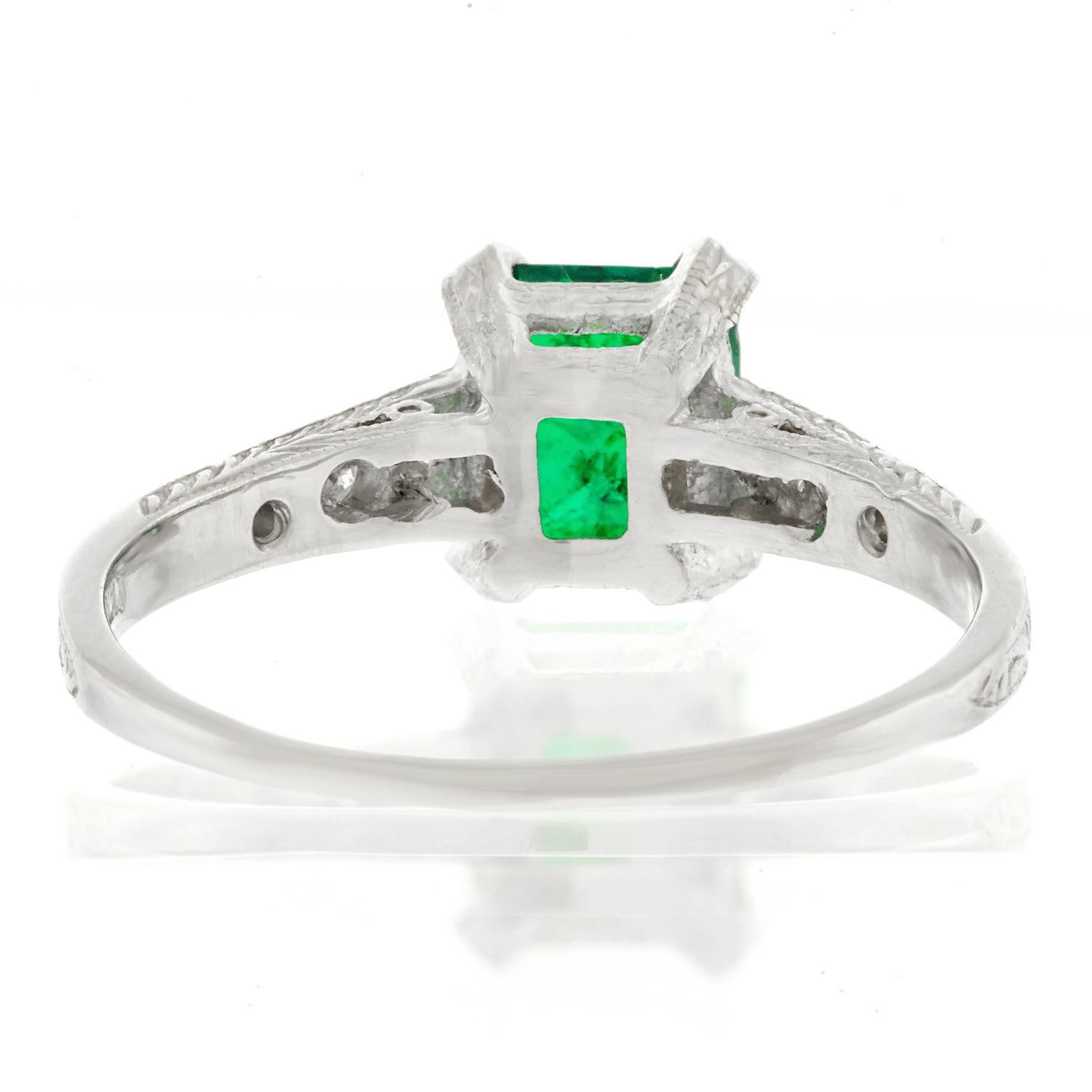 Emerald and Diamond Set Platinum Engagement Ring 5