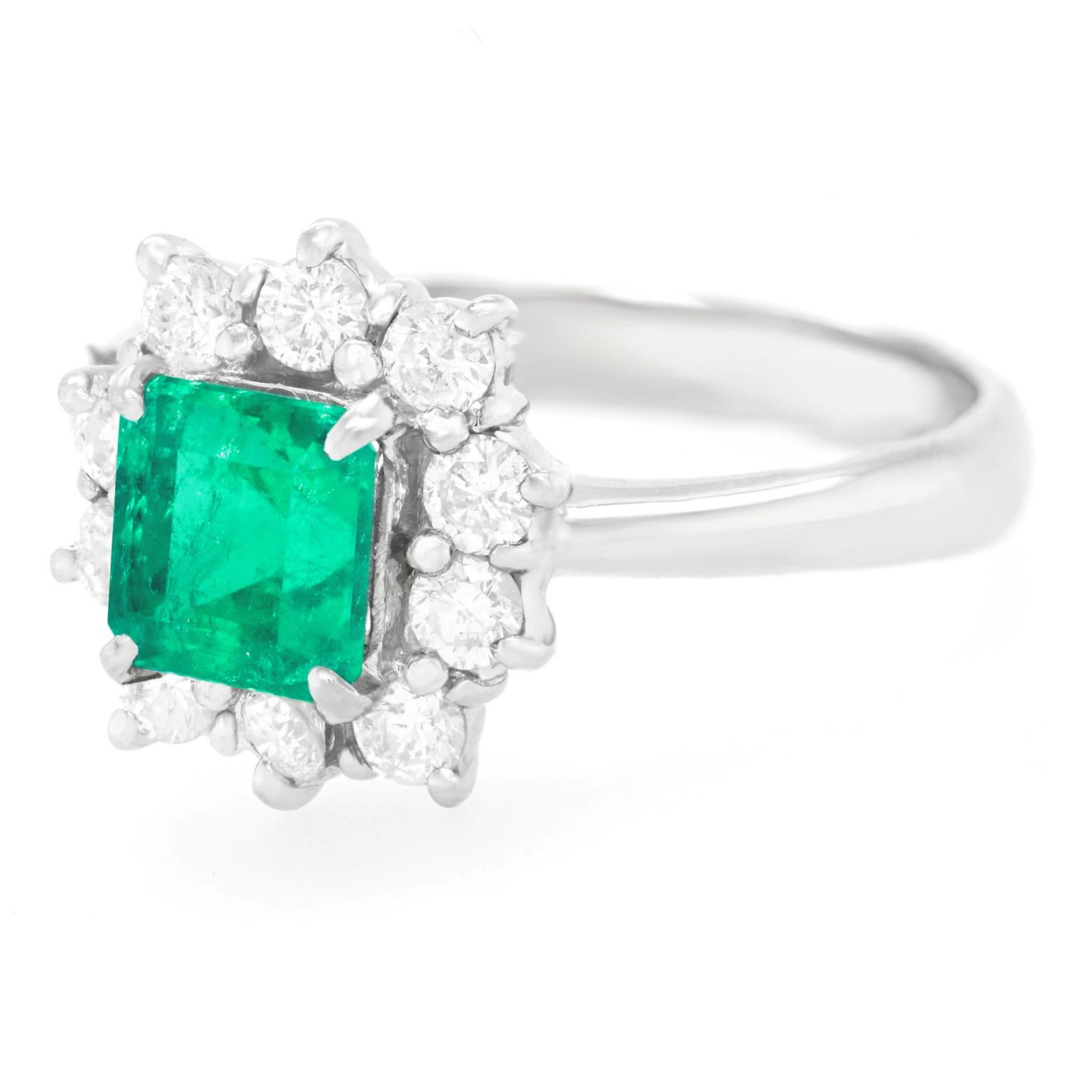 Emerald Cut Emerald and Diamond-Set Platinum Ring