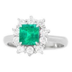 Emerald and Diamond-Set Platinum Ring